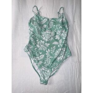 Endless Sun‎ Woman Swim Suit Sz L Floral One Piece White Green Thin Strap New